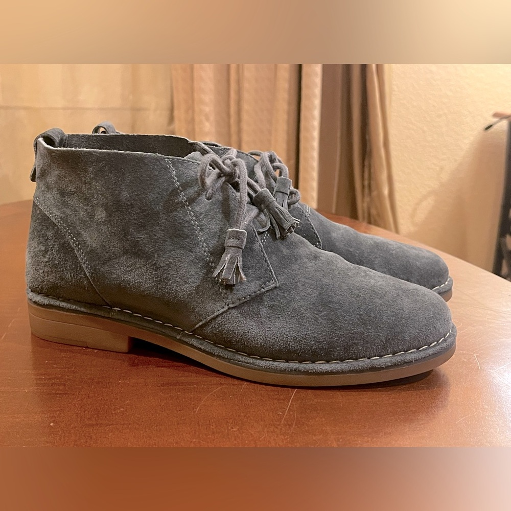 Hush Puppies Gray Suede Leather Tassel Lace Up Chukka Ankle Boots Size 10 - Picture 4 of 13